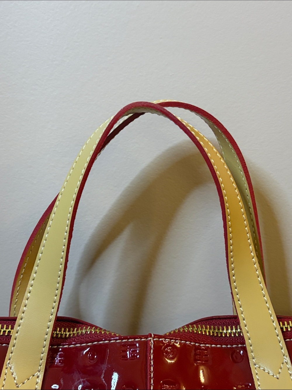 Arcadia Red Patent Tote with Cream Handles - Picture 3 of 7